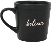 Wholesale - 16oz Matte Black Mug with Embossed Pattern and Debossed "Believe" C/P 24, UPC: 195010148788